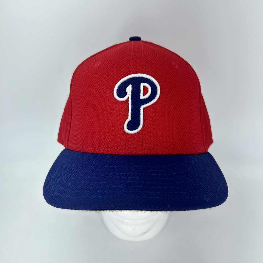 Philadelphia Phillies Hat Cap Fitted Mens 7 1/2 Red Blue MLB Baseball New Era - Picture 2 of 8